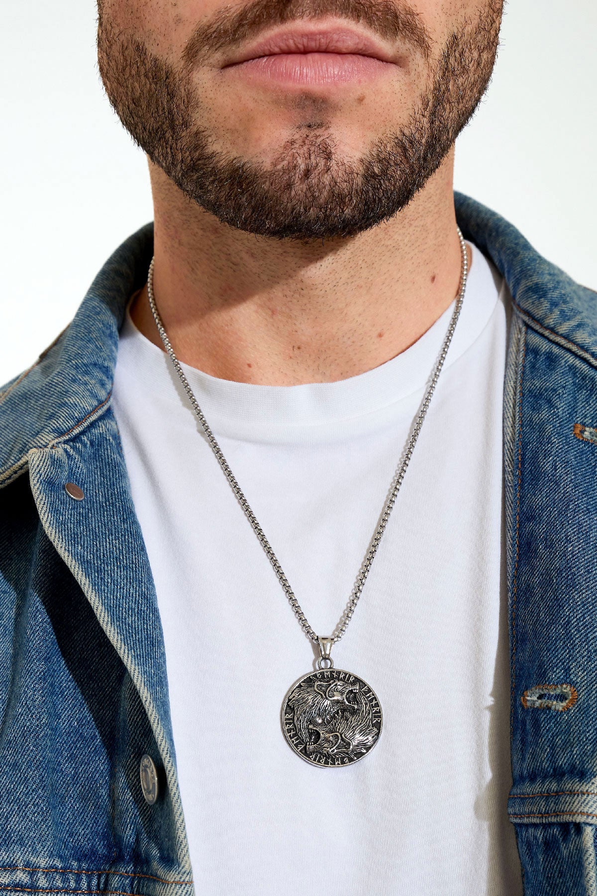 Men's Necklace Tiger Coin - Silver