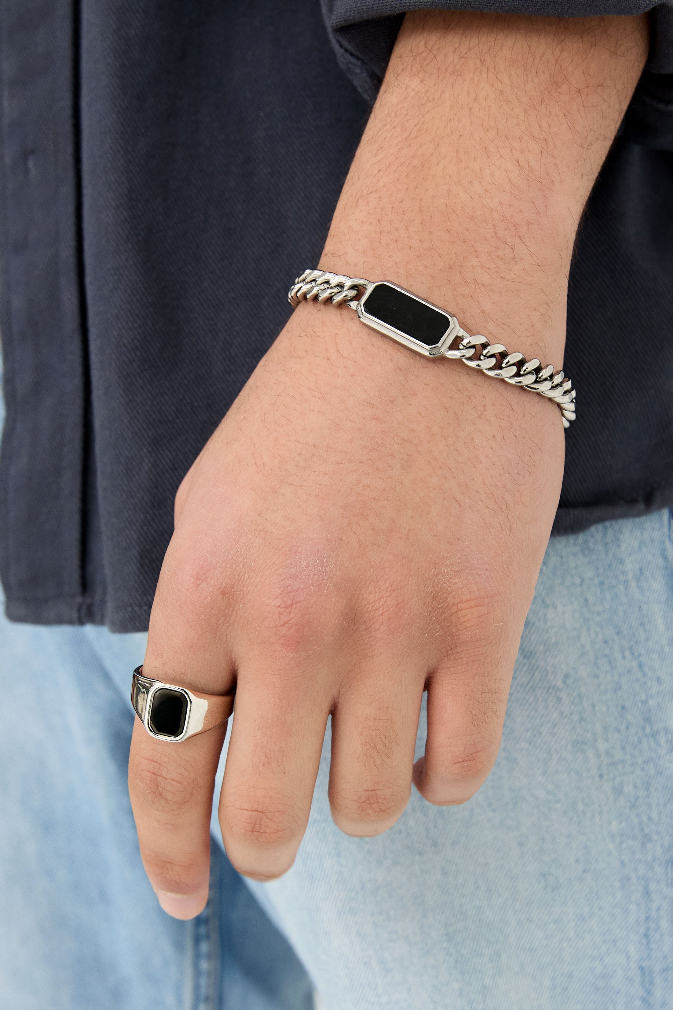 Link Bracelet - Black Stone