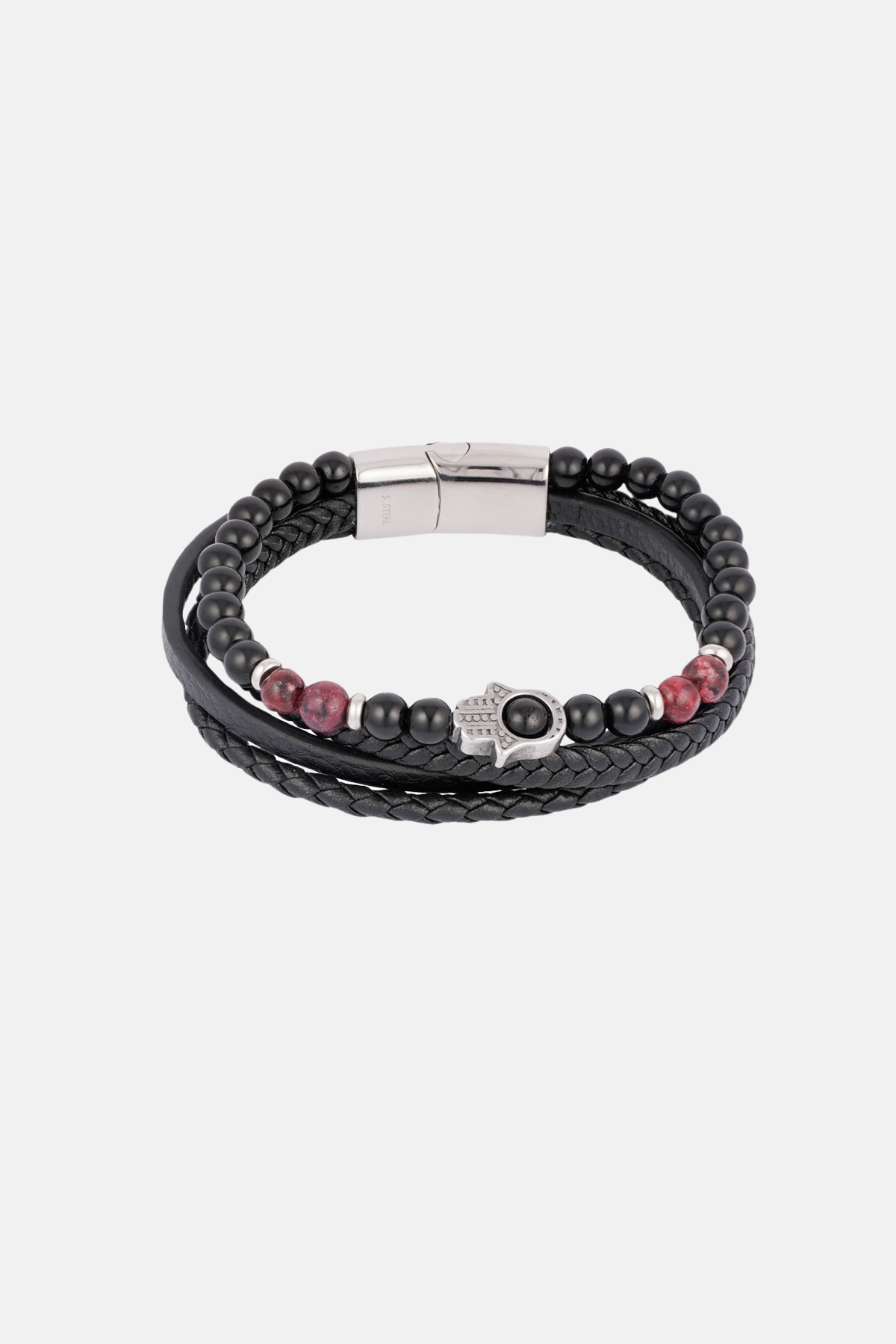 Double-Layer Men's Leather Bracelet with Hand Charm