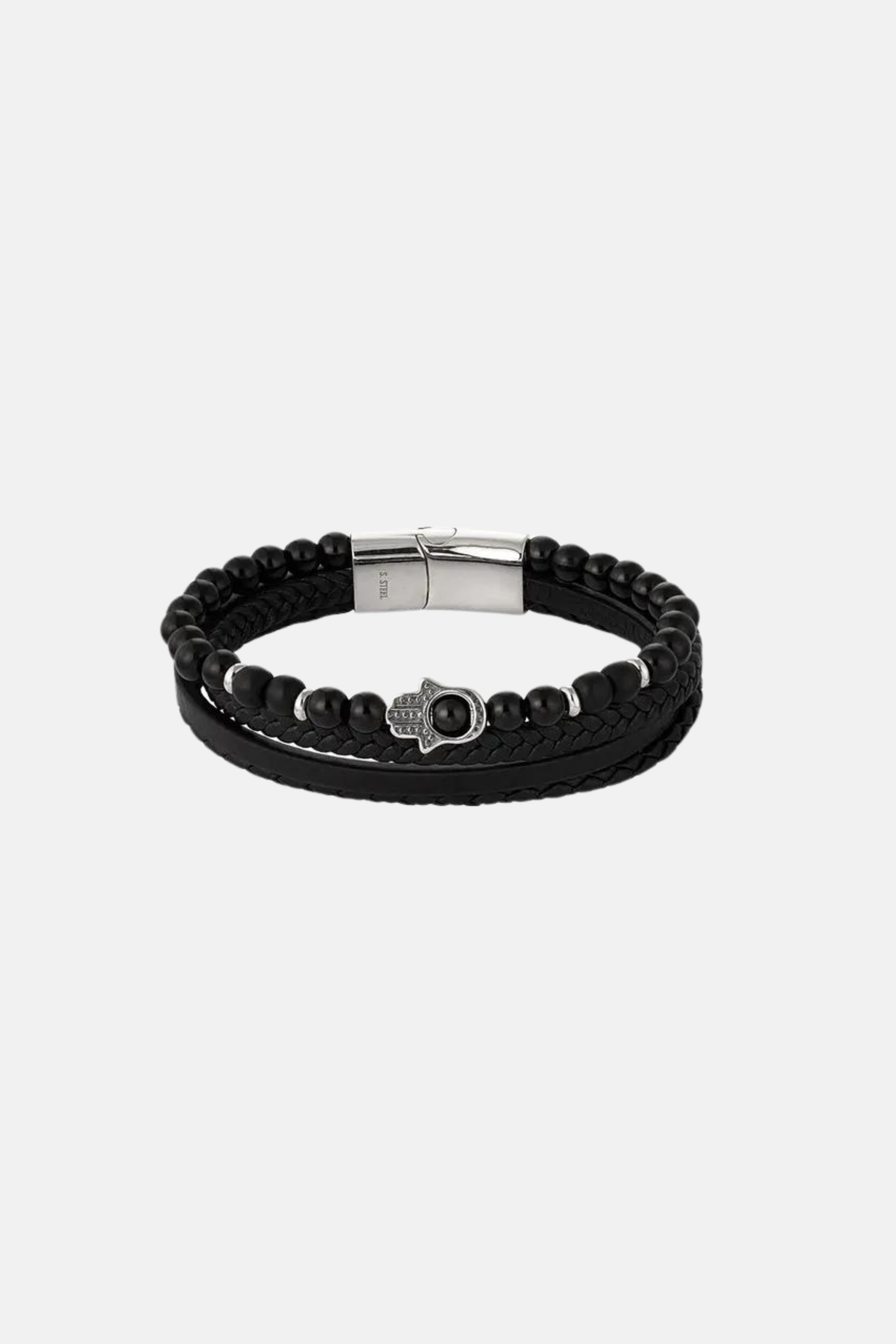 Double-Layer Men's Leather Bracelet with Hand Charm